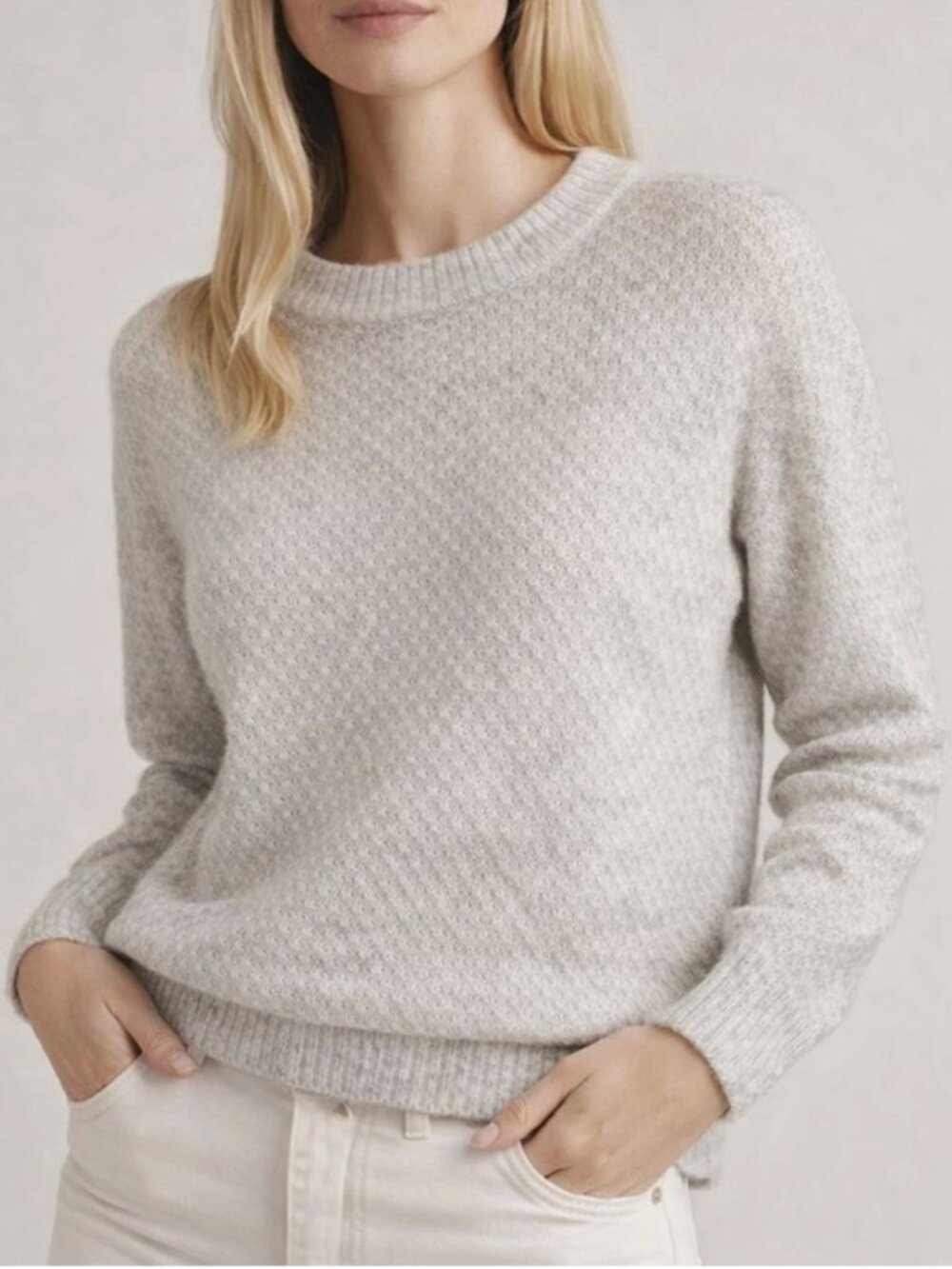 Quince Baby Alpaca Wool Diamond Stitch Crew Sweater Gray S Quiet Luxury Soft